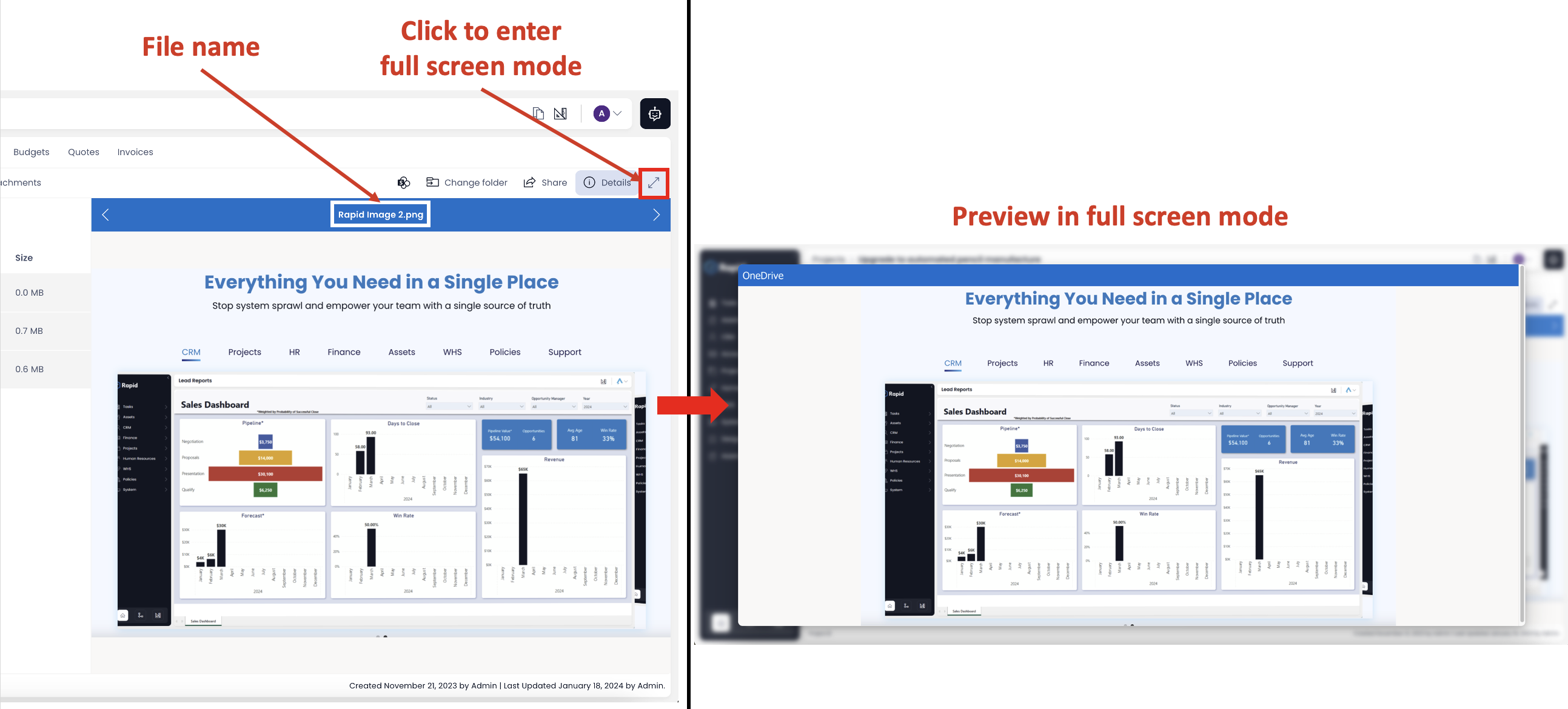 Image showing how to enter full screen mode for a preview